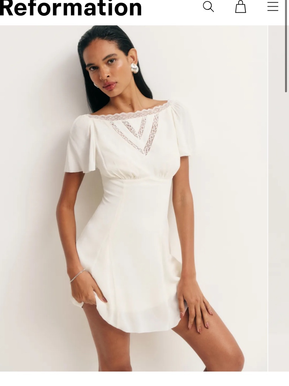 Reformation Cream Lace-Trim Short Dress